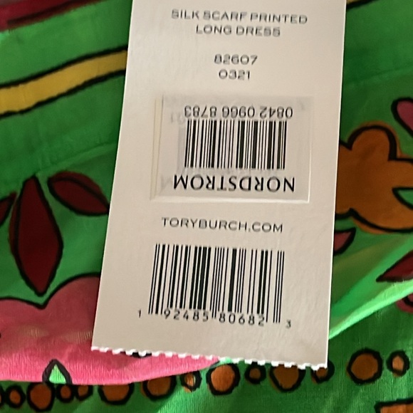 Tory Burch Belted Printed Silk Blend Scarf Long Dress size SX Green. Maxi. NEW - Picture 11 of 15